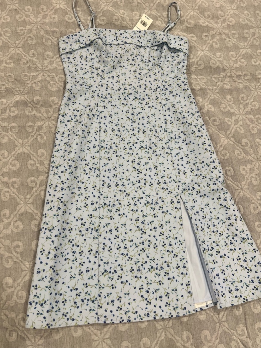 French Connection Light Blue Floral Spaghetti-Strap Dress